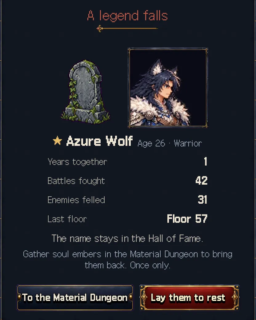 Game screen: Saying goodbye to a mercenary who died