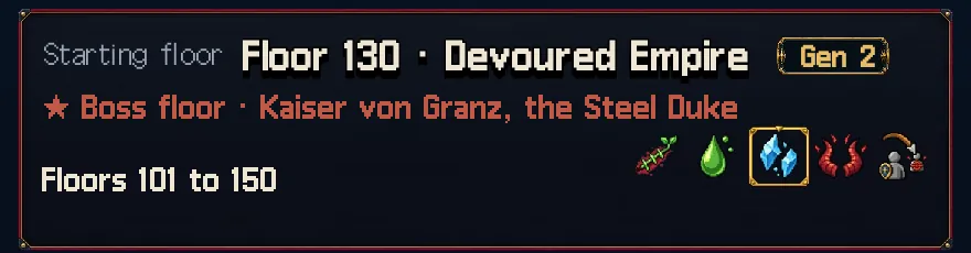 Game screen: The departure floor card, with the generation beside the zone name