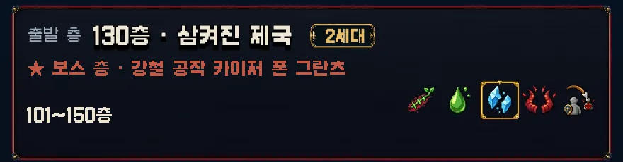 게임 화면: 출발 층 카드. 구역 이름 옆에 세대가 붙는다