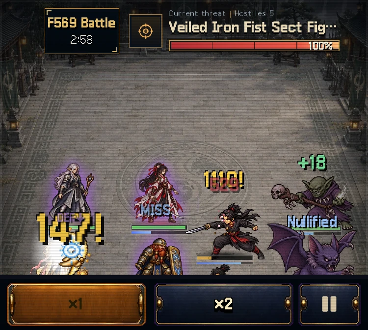 The time left shows under the floor banner, with ×1 and ×2 below