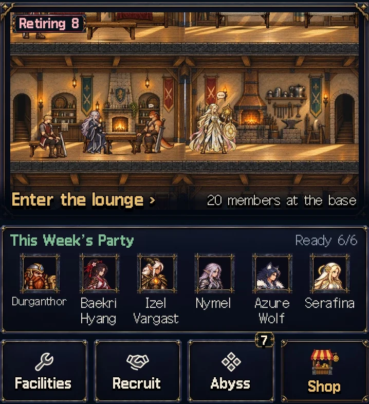 The Base screen has a lounge window