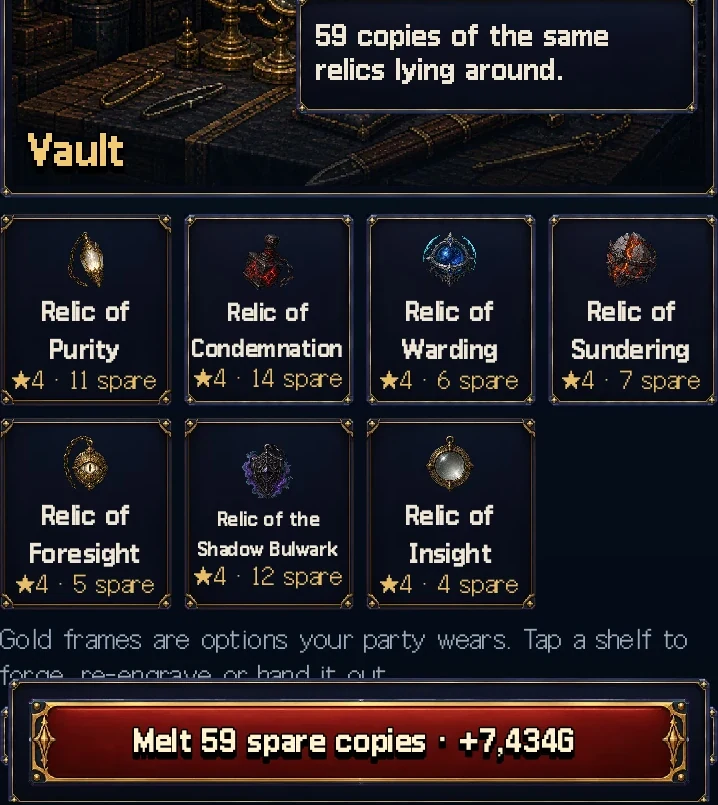 The Vault melts spare relic copies in one tap