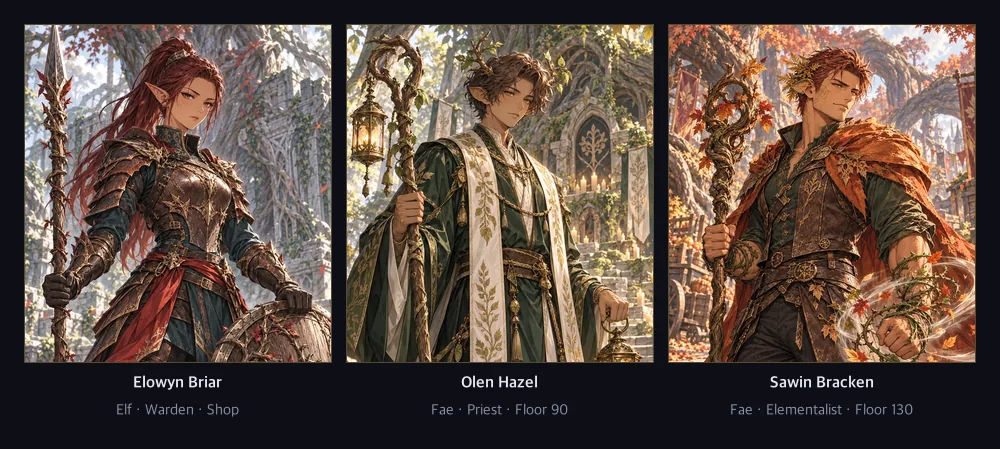 Elowyn waits in the Shop, and Olen and Sawin return through Bond Quests